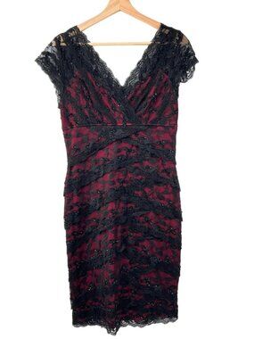 Marina Lace Beaded Form Fitting Midi Dress